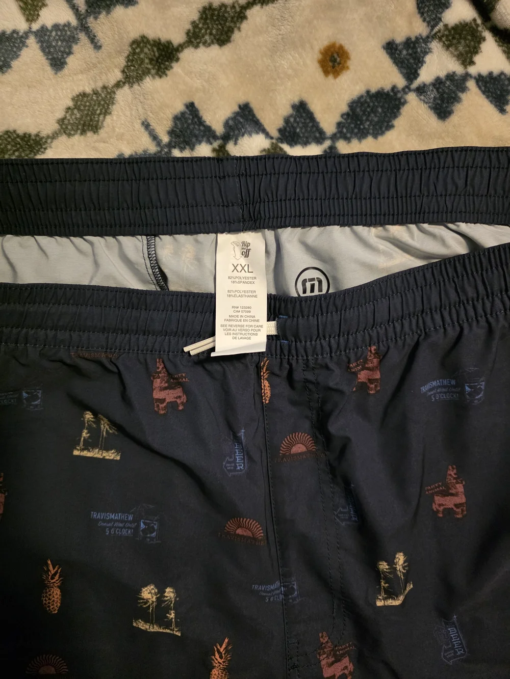 Travis Mathew Navy Blue Patterned Swim Board Shorts